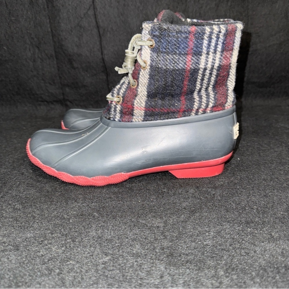 Sperry Womens Sz 6 Navy Plaid Waterproof Saltwater Duck Boots Style STS9716 Rain - Picture 8 of 9